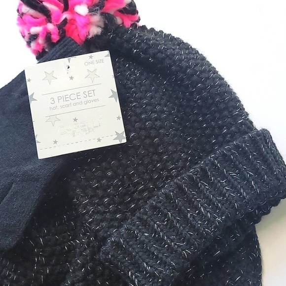 NEW! CAPELLI 3pc. Knit Triangle Scarf, Pom Pom Hat & Glove Gift Set! - Picture 3 of 10